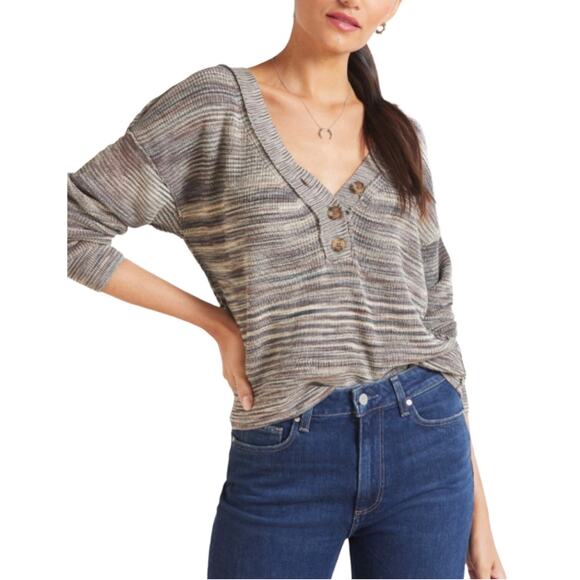 Free People Marble Ribbed Button Sweater Mercury Henley Space Dye Size XS EUC - Picture 1 of 8